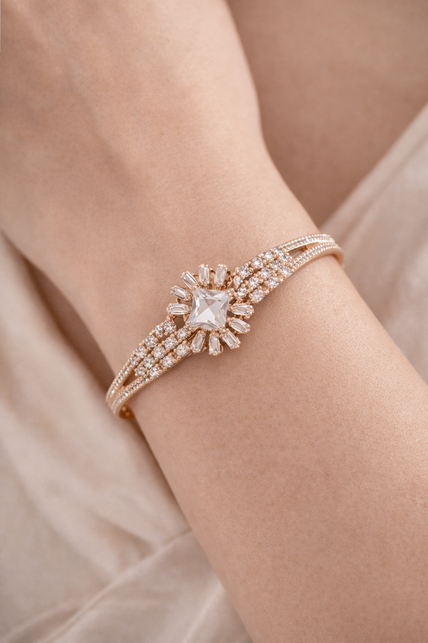 Rose Gold Starburst Crystal Openable Bracelet for Festive Wear