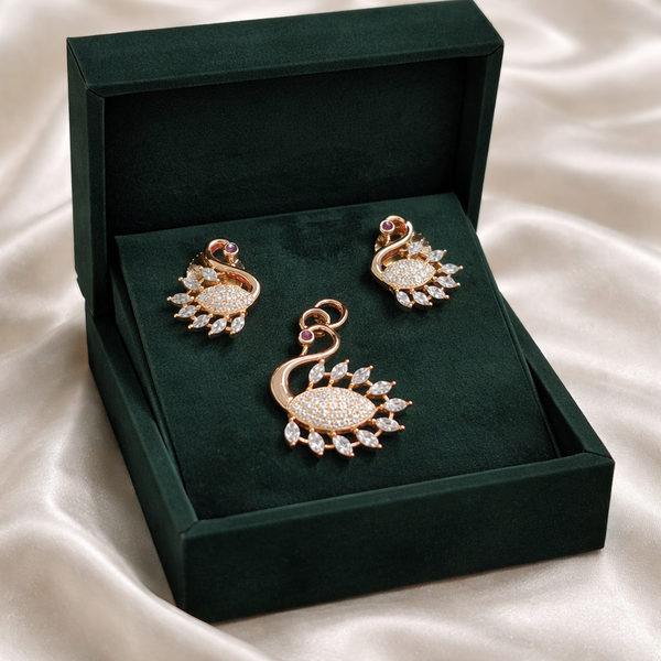 Rose Gold Swan Diamond Pendant & Stud Earrings Set | Ammaira Jewelz
