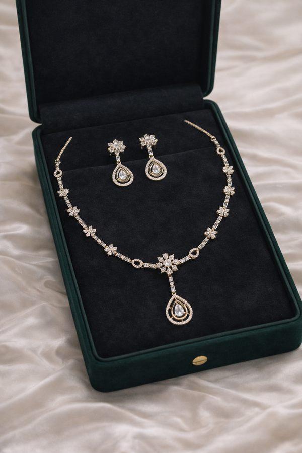 Rose Gold Teardrop Diamond Necklace & Earrings Set | Ammaira Jewelz
