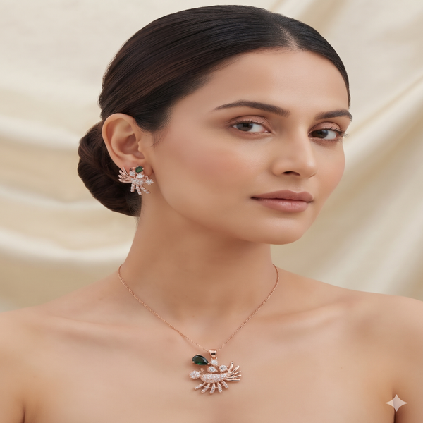 Nature Inspired Rose Gold Pendant & Stud Earrings Set | Ammaira Jewelz