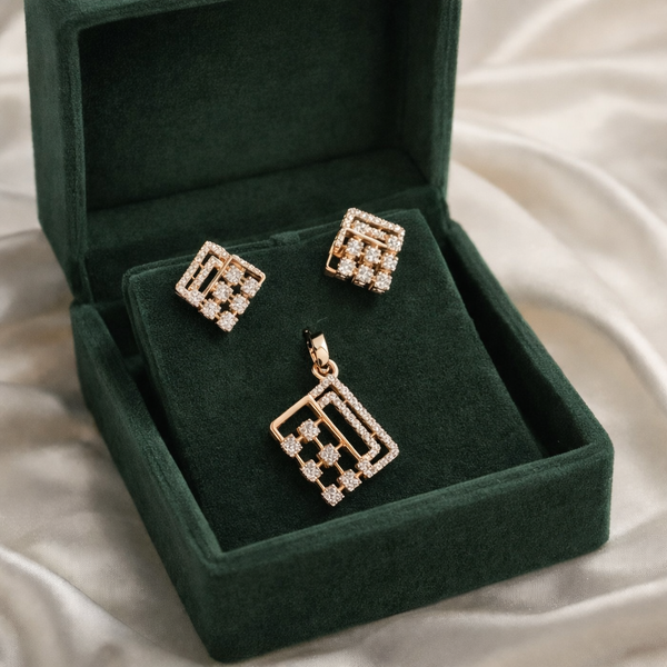 Rose Gold Geometric Crystal Pendant Set for Festive Elegance