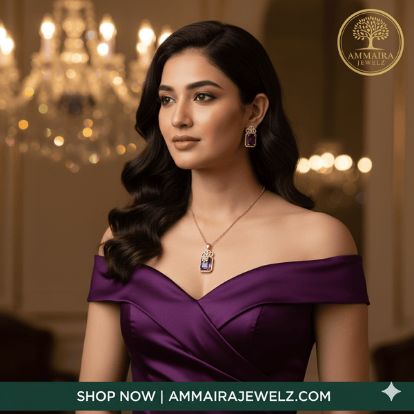 Royal Amethyst Rose Gold Pendant Set | Ammaira Jewelz Ammaira Jewelz