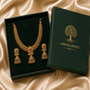 Royal Antique Rose Gold Jhumka Necklace Set with Ruby Accent