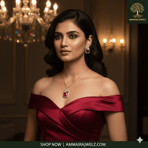 Royal Ruby Red Rose Gold Pendant Set | Ammaira Jewelz Ammaira Jewelz