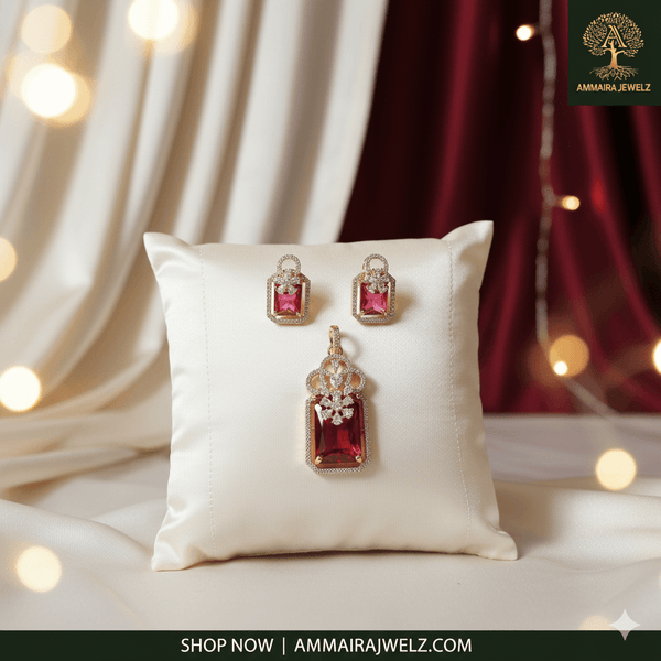 Royal Ruby Red Rose Gold Pendant Set | Ammaira Jewelz Ammaira Jewelz