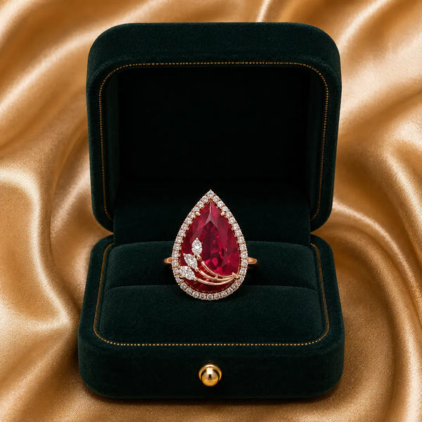 Ruby Flame Adjustable Teardrop Ring for Women