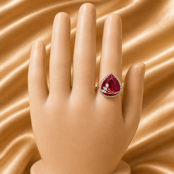 Ruby Flame Adjustable Teardrop Ring for Women