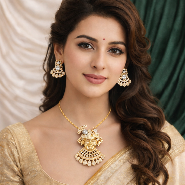 Shyam Kripa Divya Darshan Khatu Shyam Ji Rose Gold Pendant Set - Clear | Ammaira Jewelz