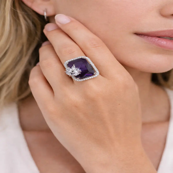 Silver Amethyst Royale Adjustable Statement Ring for Women