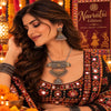 Vasundhara alloy oxidised 2-tone fusion necklace set with matching Jhumka earrings, lightweight traditional Navratri jewellery for women