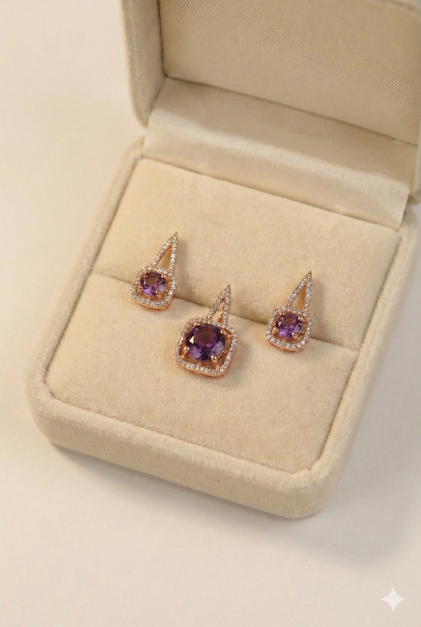 Ammaira's Rose Gold-Tone Square Halo Solitaire Set