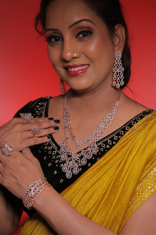 Ammaira's AD Double Layer Rose Gold Necklace Set