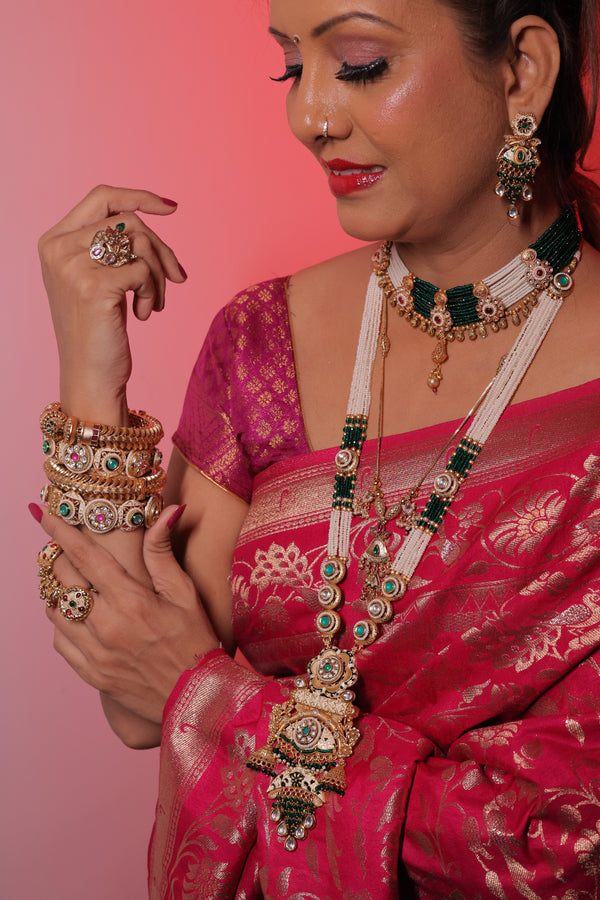 Traditional Brass Base Meena Work Necklace Set
