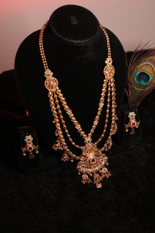 Traditional Triple layer Brass Base Necklace Set