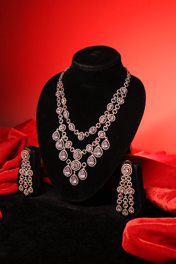 Ammaira's AD Double Layer Rose Gold Necklace Set