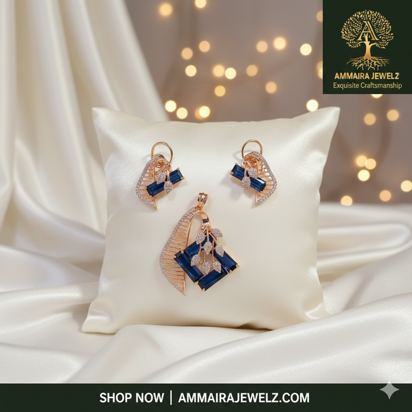 AMMAIRA"S The Leaf Set: Geometric Pendant & Coordinating Earrings in Rose Gold Ammaira Jewelz