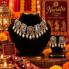 Aaranya Leaflight alloy oxidised 2-tone fusion necklace set with leaf-inspired hanging details and matching earrings for women
