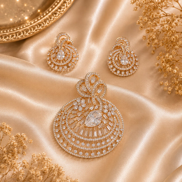 American Diamond Halo Pendant Set Big Size Without Chain