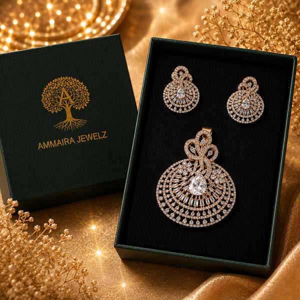 American Diamond Halo Pendant Set Big Size Without Chain