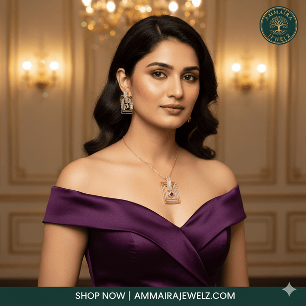 Amethyst Geometric AD Pendant Set | Ammaira Jewelz Ammaira Jewelz