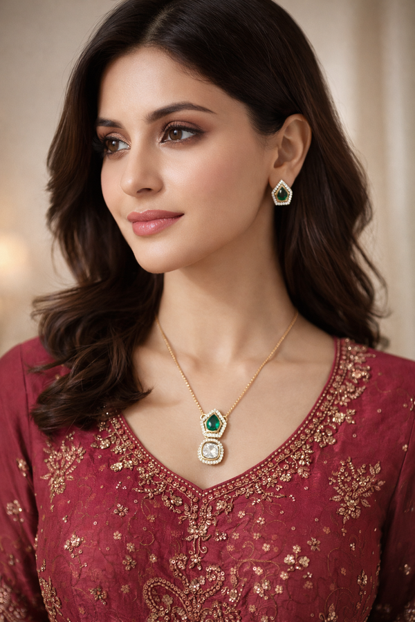 Ammaira Carat Polish Polki Pendant Set – Premium Designer Earrings Set