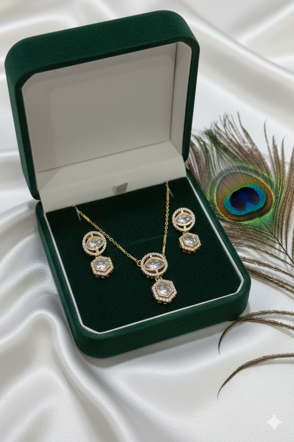 Ammaira Jewelz Carrot Polish Polki Pendant Set – Gold Halo Bridal Jewelry