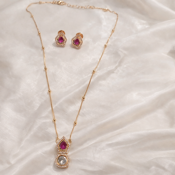 Ammaira Jewelz Carrot Polish Red Stone Polki Pendant Set – Gold Bridal Elegance