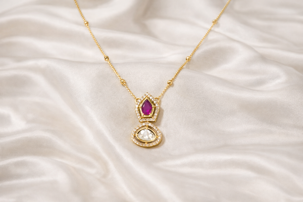 Ammaira Jewelz Carrot Polish Ruby Stone Polki Pendant Set – Gold Luxury Bridal Jewelry