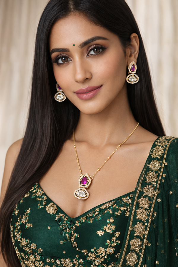 Ammaira Jewelz Carrot Polish Ruby Stone Polki Pendant Set – Gold Luxury Bridal Jewelry