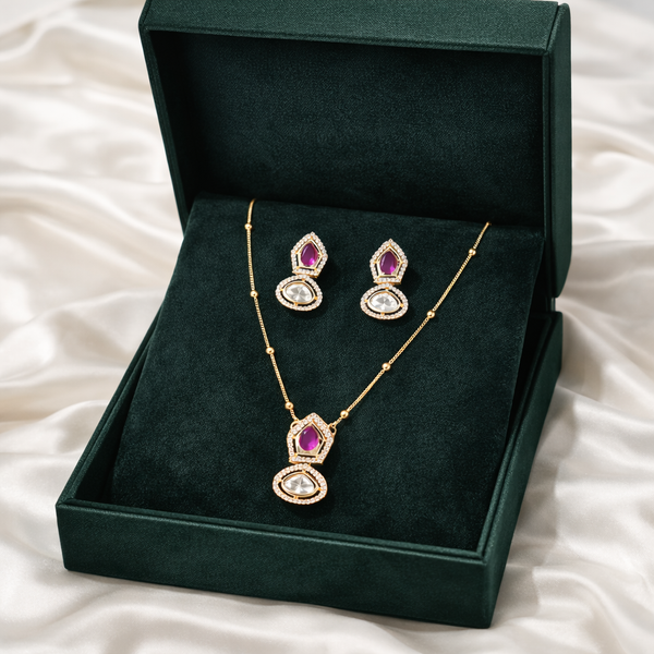 Ammaira Jewelz Carrot Polish Ruby Stone Polki Pendant Set – Gold Luxury Bridal Jewelry