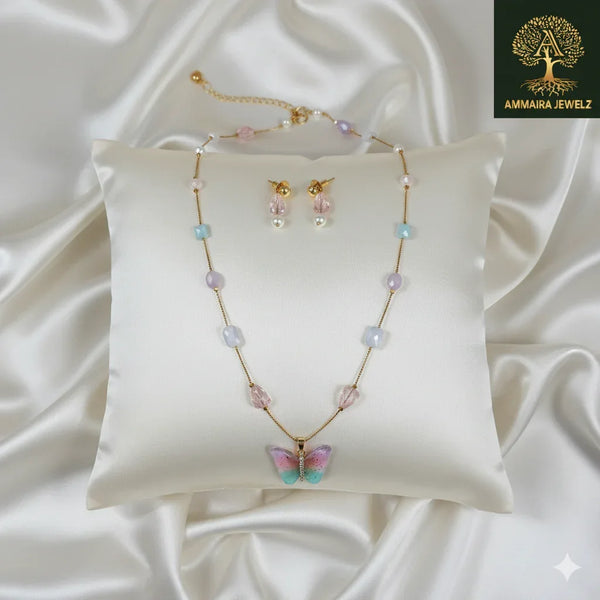 Ammaira's HIgh Gold Polish Butterfly Crystal Mala - Ammaira Jewelz