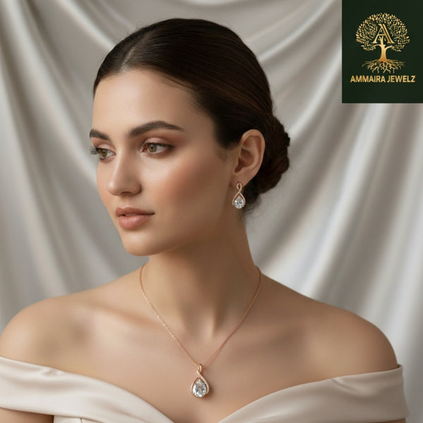 Ammaira's Rose Gold Solitaire Teardrop Set