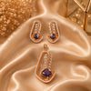 18K Rose Gold American Diamond pendant set with violet CZ stone and vine-inspired design for women