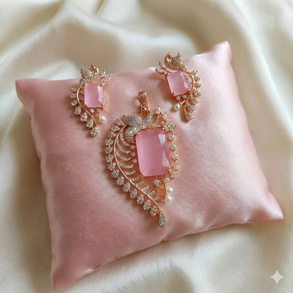 Ammaira's Rose Gold Plated Peacock Pendant Set - Ammaira Jewelz