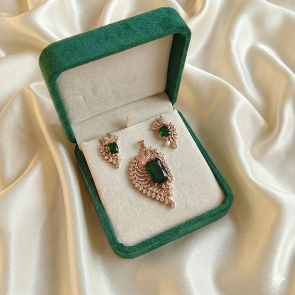 Ammaira's Rose Gold Plated Peacock Pendant Set - Ammaira Jewelz