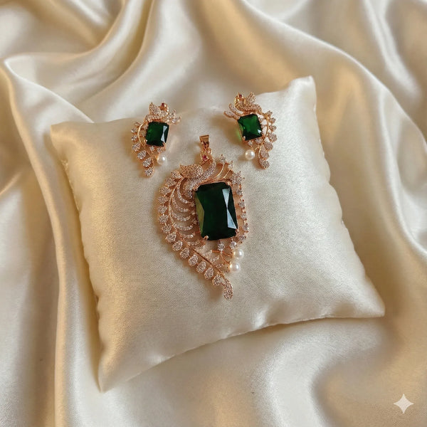 Ammaira's Rose Gold Plated Peacock Pendant Set - Ammaira Jewelz