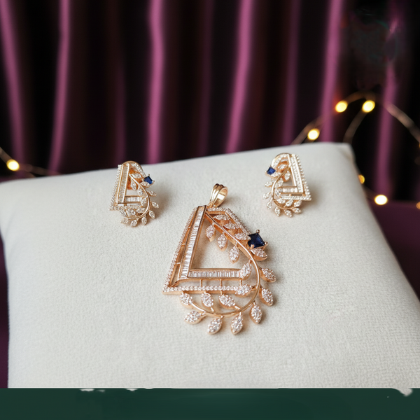 Ammaira's Rose Gold Geometric Leaf Pendant Set .