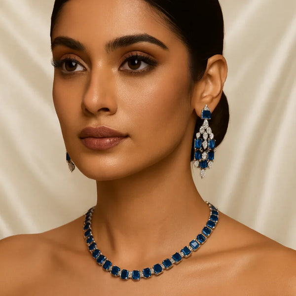 Ammaira's Royal Blue Geometric CZ Set - Ammaira Jewelz