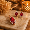 18K rose gold polish oval doublet stone pendant set with matching stud earrings surrounded by high-quality American Diamonds (CZ) for women