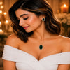 18K rose gold polish oval doublet stone pendant set with matching stud earrings surrounded by high-quality American Diamonds (CZ) for women