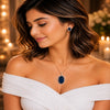 18K rose gold polish oval doublet stone pendant set with matching stud earrings surrounded by high-quality American Diamonds (CZ) for women