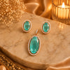 18K rose gold polish oval doublet stone pendant set with matching stud earrings surrounded by high-quality American Diamonds (CZ) for women