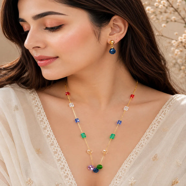 Prism Aura Luxe Gold Crystal Mala Set with Earrings