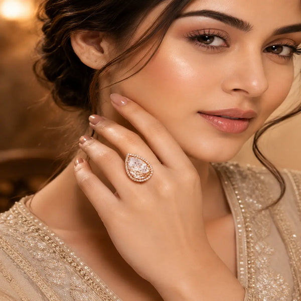 Celestial Dewdrop Adjustable Crystal Ring for Women