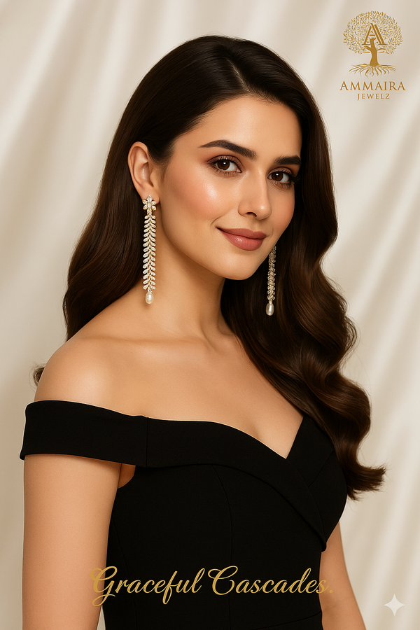 Ammaira's Graceful Cascades: The Diamond Vine Long Drop Earrings