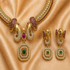 Divine Gajmukha Temple Matte Rose Gold Necklace Set with Ruby & Emerald Accents