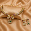 Divine Gajmukha Temple Matte Rose Gold Necklace Set with Ruby & Emerald Accents