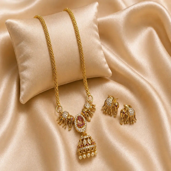 Divine Gajraj Temple Heritage Matte Rose Gold Necklace Set with Earrings