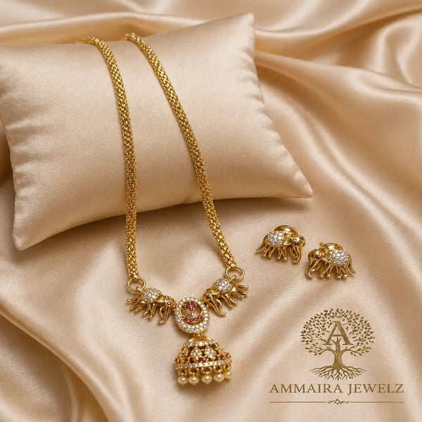 Divine Gajraj Temple Heritage Matte Rose Gold Necklace Set with Earrings