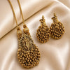 Divine Lord Krishna Temple Matte Rose Gold Necklace Set with Antique Bead Drops
